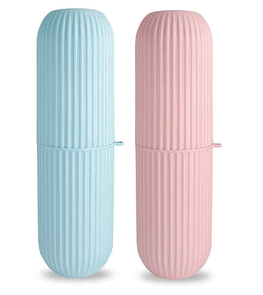 E-COSMOS Capsule Shape Travel Toothbrush Toothpaste Case Holder Portable Toothbrush Storage Plastic Toothbrush Holder (Multi-Color, Pack of 2), Standard (EC-CBH)