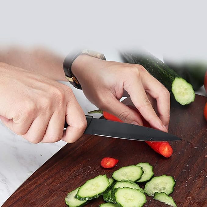 E-COSMOS Stainless Steel Chef Knife Set: 3-Pieces with Cap (Black)