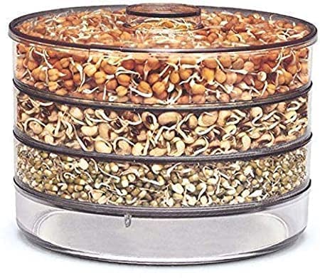 E-COSMOS Sprout Maker with 4 Compartments for Multi Purpose Use - Plastic Grocery Container Sprouted Grains Seeds Dal Channa Chole Ragi Organic Sprouting Jar (500ml,4-Layer)