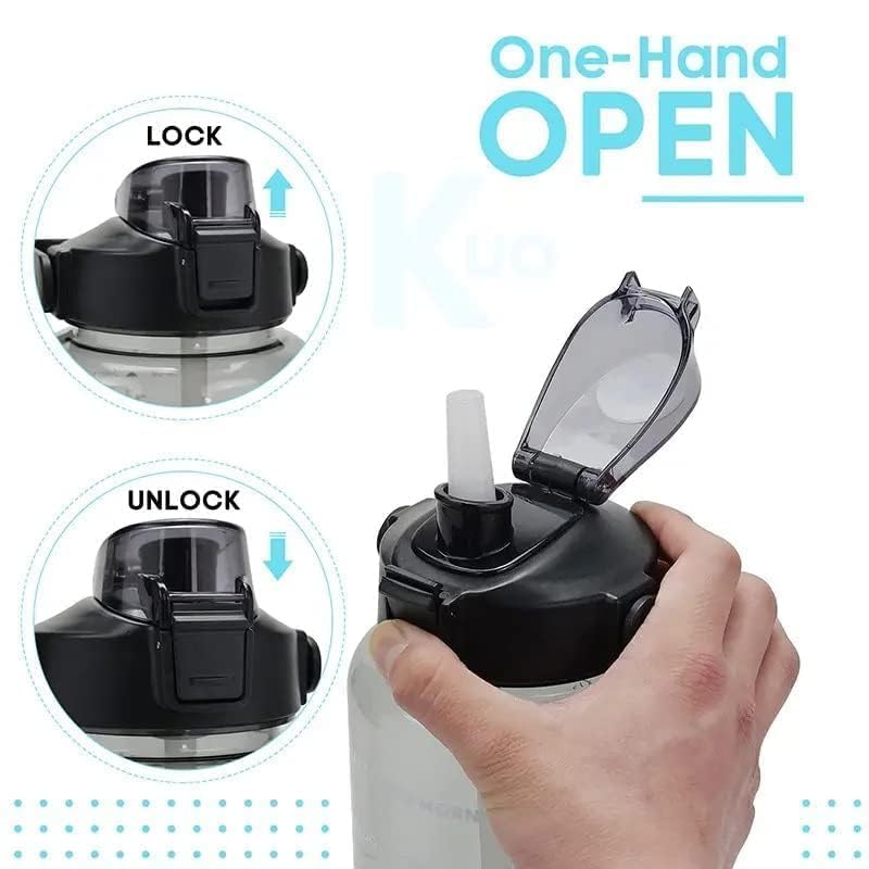 E-COSMOS 2L Capacity Belt Straw Transparent Motivational Water Bottle