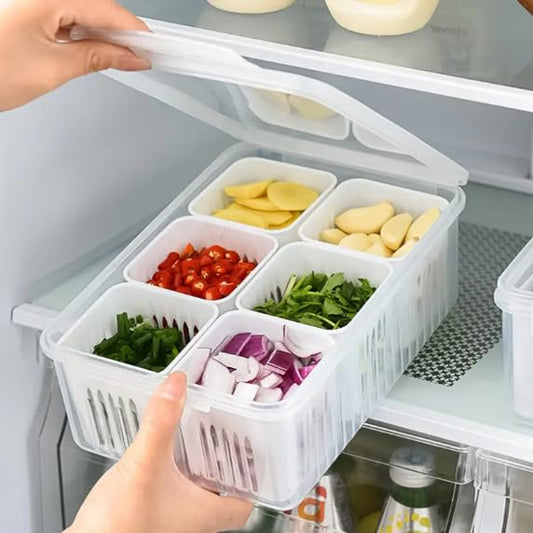 E-COSMOS Fridge Storage Boxes Freezer Storage Containers, Container for Kitchen Storage Set, Storage in Kitchen, Vegetable Storage, Draining Crisper Refrigerator Food Box