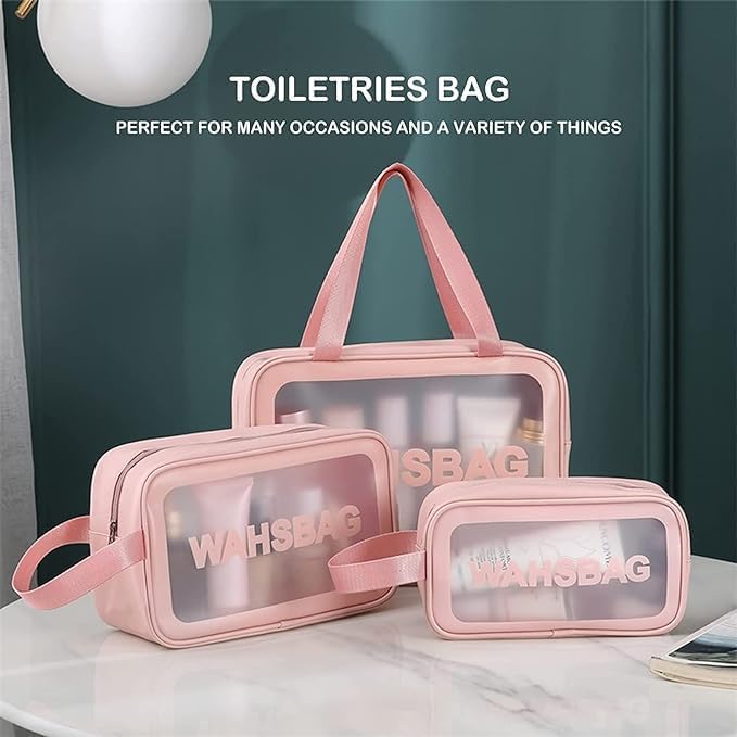 E-COSMOS Clear Makeup Pouch Set, Cosmetic Organizer Bag for Women and Girls, Waterproof Storage Kit (Set of 3)