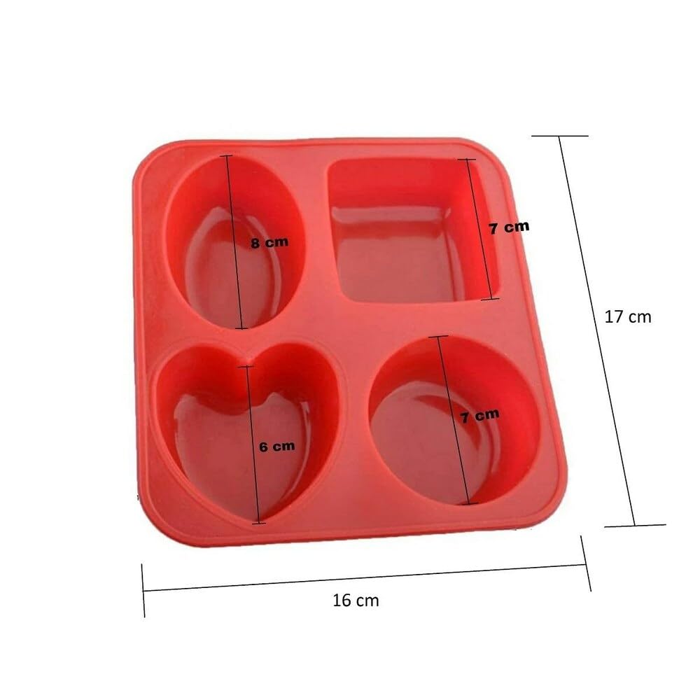 E-COSMOS Silicone Mould for Baking Soap, Chocolates & Cakes Square, Heart, Circle, Oval Shape (Multi-Color, Pack of 1)
