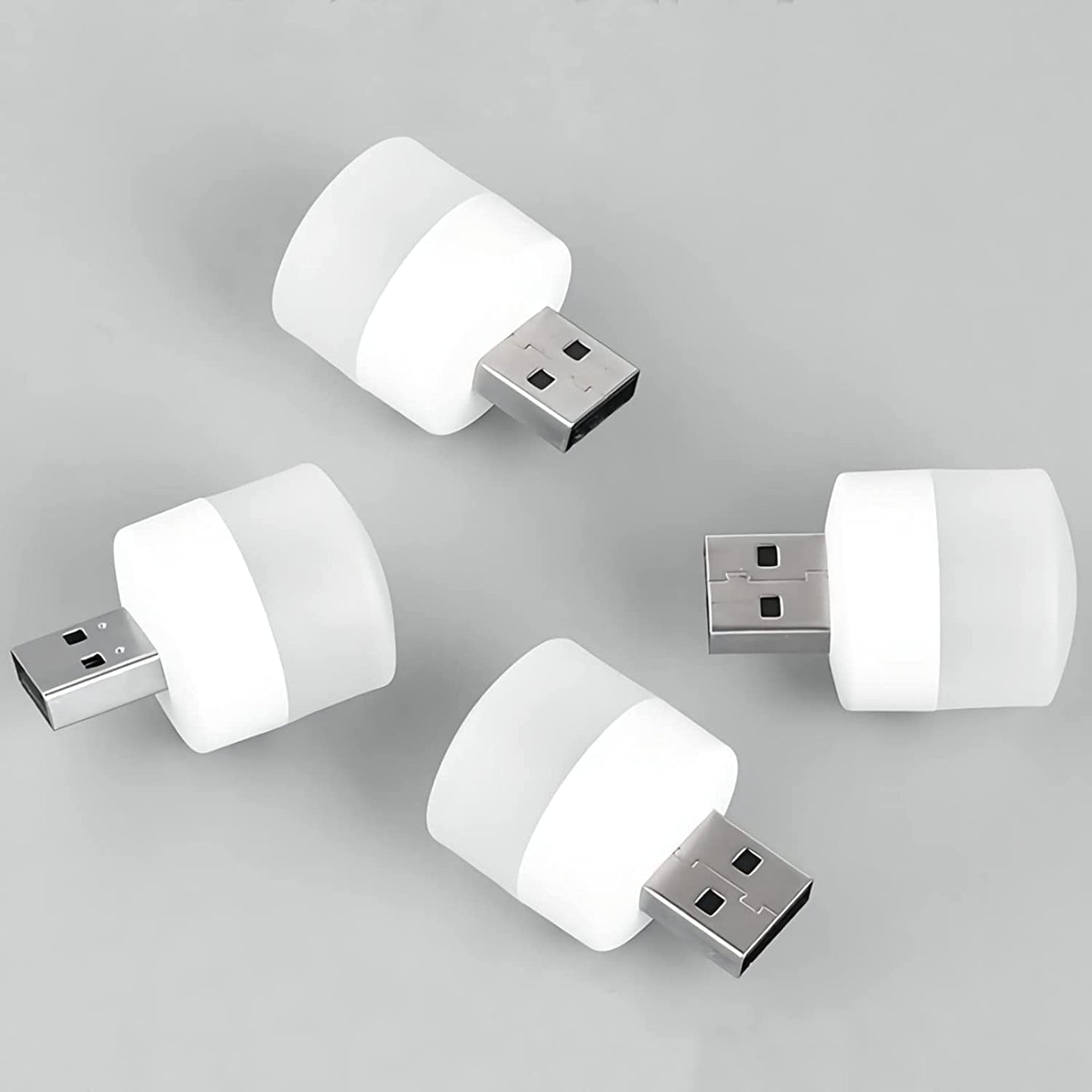 E-COSMOS Plug in Led Night Light Mini USB Led Light Flexible USB Led Ambient Light Mini USB Led Light, Led Portable Car Bulb, Indoor, Outdoor, Reading, Kitchen,Sleep (4 Pcs) - Plastic, White