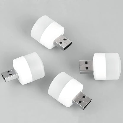 E-COSMOS Plug in Led Night Light Mini USB Led Light Flexible USB Led Ambient Light Mini USB Led Light, Led Portable Car Bulb, Indoor, Outdoor, Reading, Kitchen,Sleep (4 Pcs) - Plastic, White