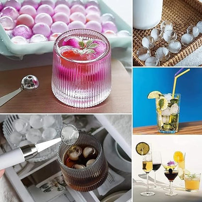 E-COSMOS Plastic Mini Round Ice Cube Tray with Lid | Ice Ball Maker for Fresh Juice, Mocktails, Whiskey, Cocktails, Tea & Coffee | 33 Cavity, Easy Release & Stackable in Freezer | Pack of 2