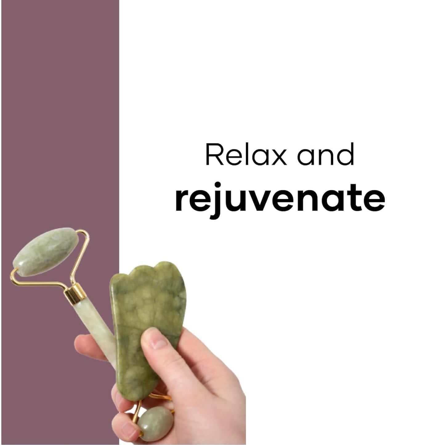 E-COSMOS Facial Massager Jade Roller & Gua Sha Tool Natural Himalayan Stone