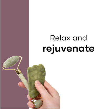E-COSMOS Facial Massager Jade Roller & Gua Sha Tool Natural Himalayan Stone