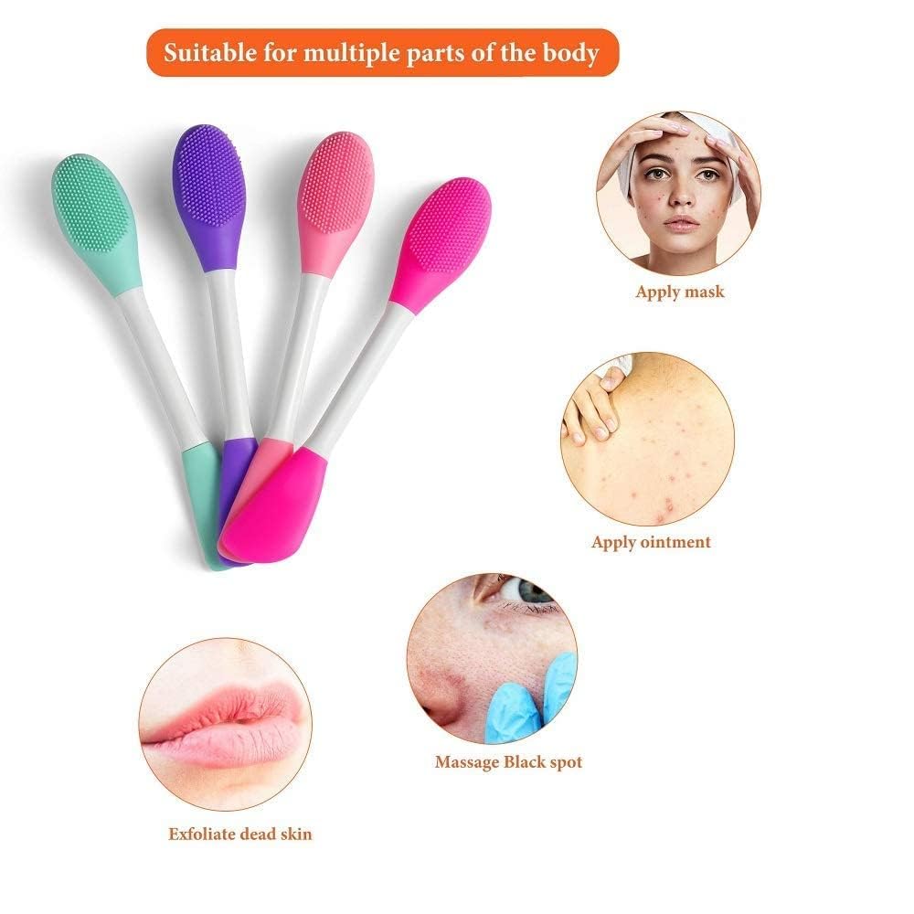 E-COSMOS Silicone Face Scrubber Multipurpose, 2 in 1 Facial Cleansing Brush, Handheld Face Wash Brush for Pore Cleansing, Gentle Exfoliating, Removing Blackhead Brush [POF 2] MULTI COLOR