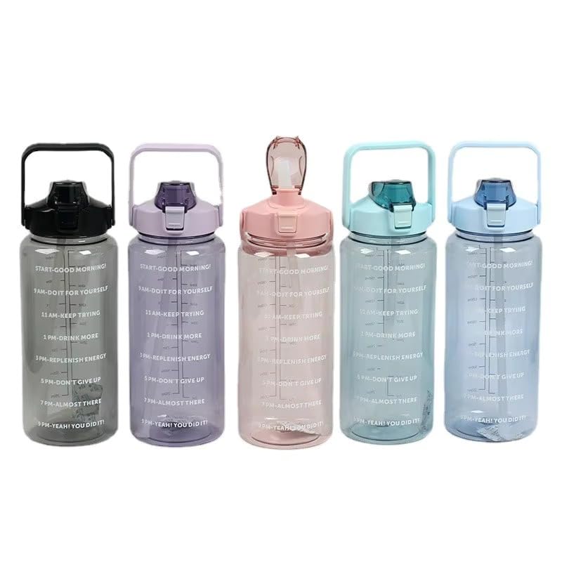 E-COSMOS 2L Capacity Belt Straw Transparent Motivational Water Bottle