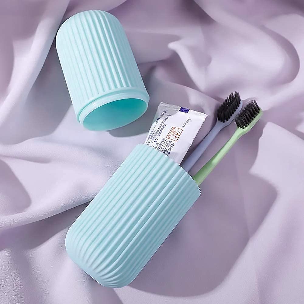 E-COSMOS Capsule Shape Travel Toothbrush Toothpaste Case Holder Portable Toothbrush Storage Plastic Toothbrush Holder (Multi-Color, Pack of 2), Standard (EC-CBH)