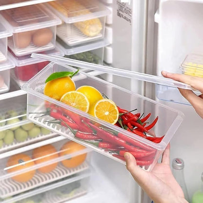 E-COSMOS Fridge Storage Boxes Pack Of 6 With Removable Drain Plate And Airtight Lid (1500ml)