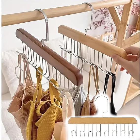 E-COSMOS Wooden Hanger for Clothes Hanging, Hangers for Wardrobe and Cupboard, 8 Hook
