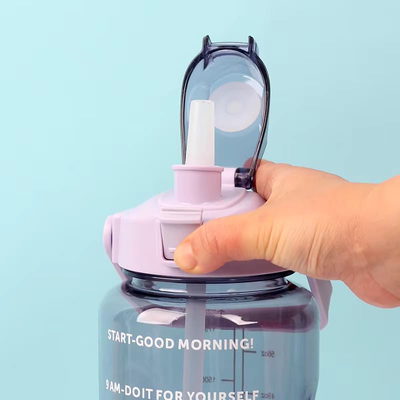 E-COSMOS 2L Capacity Belt Straw Transparent Motivational Water Bottle
