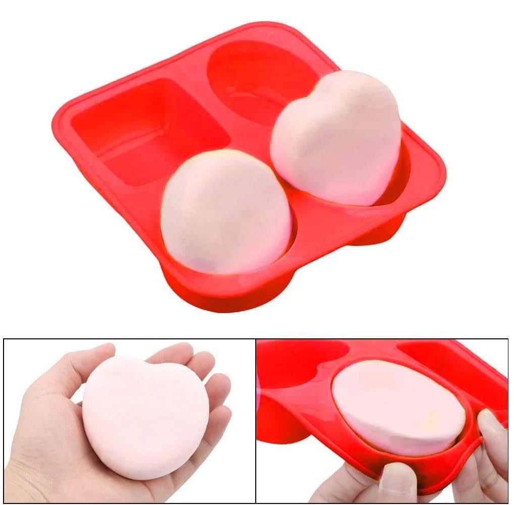 E-COSMOS Silicone Mould for Baking Soap, Chocolates & Cakes Square, Heart, Circle, Oval Shape (Multi-Color, Pack of 1)