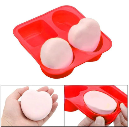 E-COSMOS Silicone Mould for Baking Soap, Chocolates & Cakes Square, Heart, Circle, Oval Shape (Multi-Color, Pack of 1)