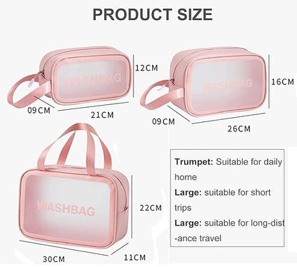 E-COSMOS Clear Makeup Pouch Set, Cosmetic Organizer Bag for Women and Girls, Waterproof Storage Kit (Set of 3)