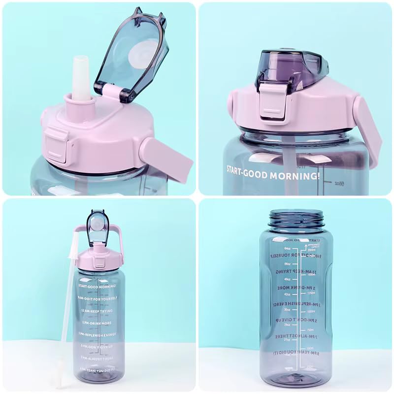 E-COSMOS 2L Capacity Belt Straw Transparent Motivational Water Bottle