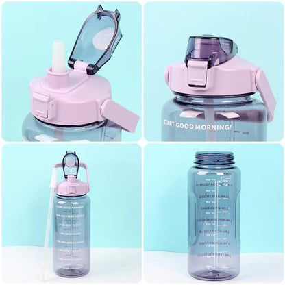 E-COSMOS 2L Capacity Belt Straw Transparent Motivational Water Bottle