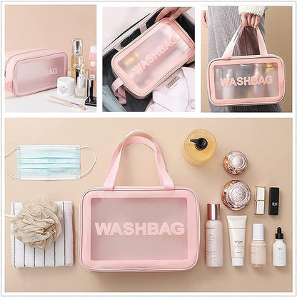 E-COSMOS Clear Makeup Pouch Set, Cosmetic Organizer Bag for Women and Girls, Waterproof Storage Kit (Set of 3)