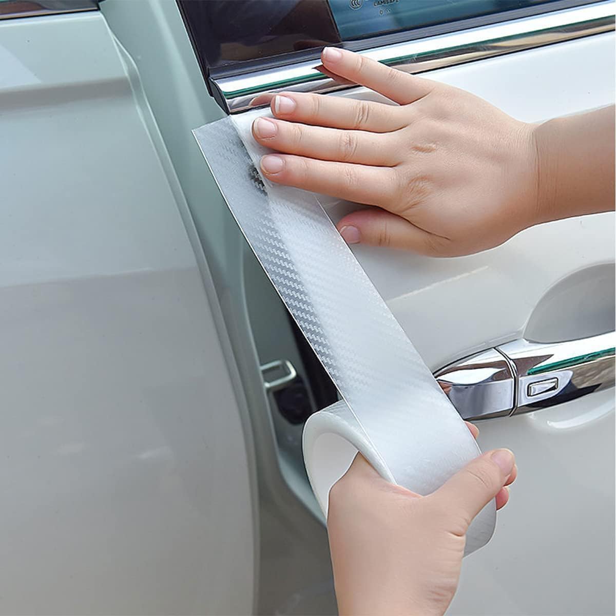 E-COSMOS High Gloss Anti Scratch Black Carbon Fiber Paint Protection Film Tape PPF for Car Protection and Decoration - 2 Inches x 5 Meters (White)