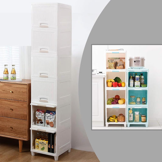 E-COSMOS 6 Units Plastic Cupboard for Clothes Plastic Cabinet for Storage Foldable Wardrobe for Plastic Rack for Clothes Storage Cabinet Plastic Modular Drawer Storage Box,White (6 Layer)