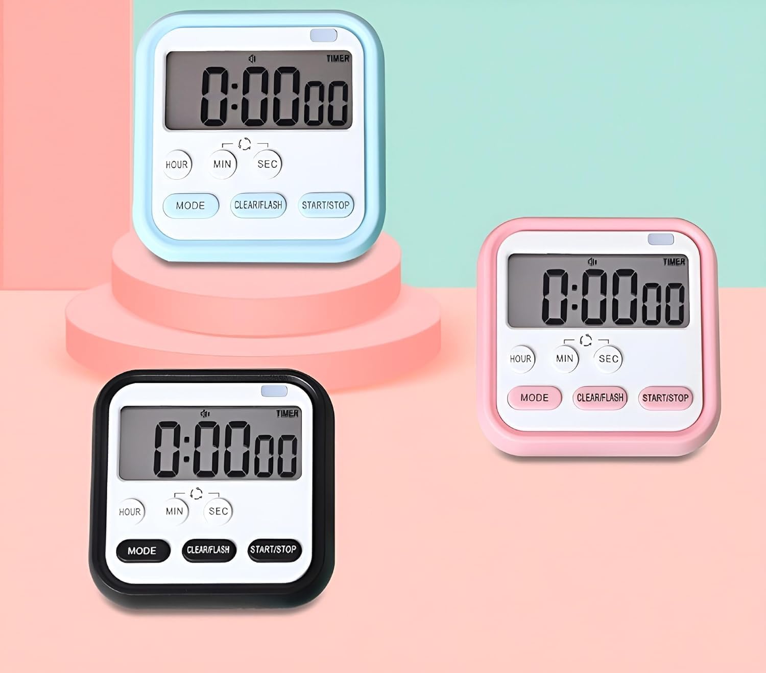E-COSMOS Digital Kitchen Timer & Stopwatch, Countdown Large Digits, Loud Alarm, Magnetic Stand, Round, (Multi Colour)