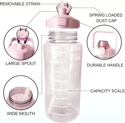 E-COSMOS 2L Capacity Belt Straw Transparent Motivational Water Bottle