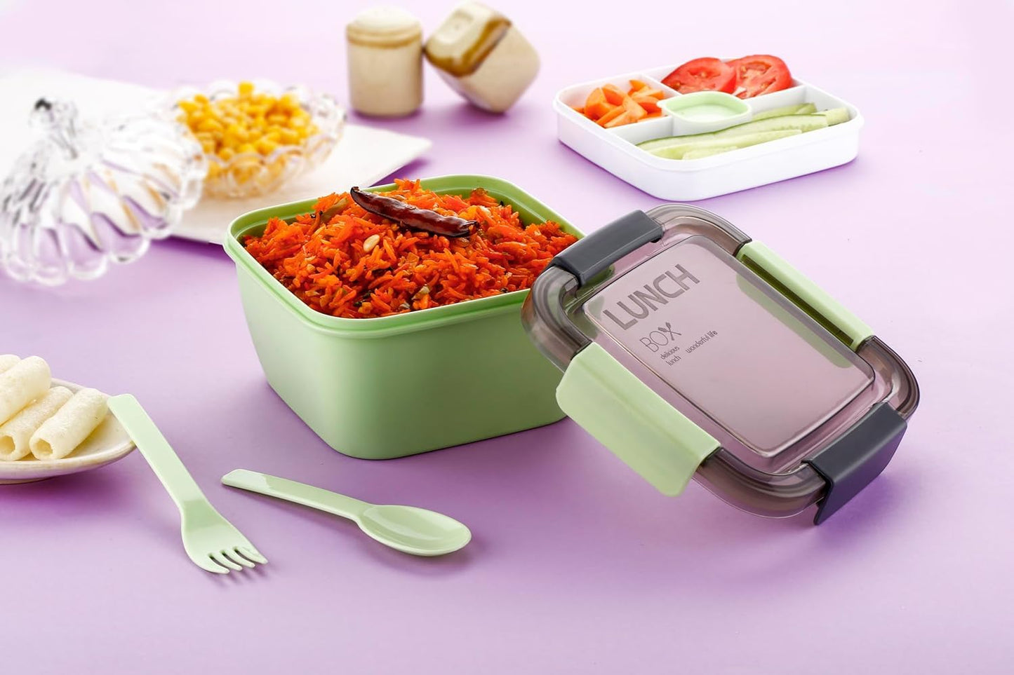 E-COSMOS Square Lunch Box Comes with 2 Compartment, 2 Spolons & BPA Free Plastic Material, Perfect for School, Office, Outdoor,Suitable for Kids and Adults, (Sea Green Color) (1400Ml)