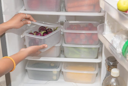 E-COSMOS Fridge Storage Boxes Pack Of 6 With Removable Drain Plate And Airtight Lid (1500ml)