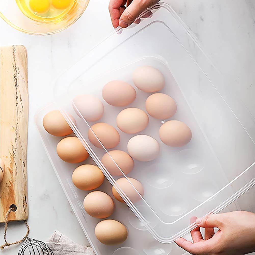 E-COSMOS 24 Grid Egg Storage Box Egg Refrigerator Storage Tray, Stackable Plastic Egg Containers for Fridge Kitchen Size of The 24 Egg Storage Box is (31x23x6) Cm