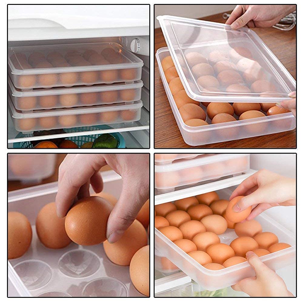 E-COSMOS 24 Grid Egg Storage Box Egg Refrigerator Storage Tray, Stackable Plastic Egg Containers for Fridge Kitchen Size of The 24 Egg Storage Box is (31x23x6) Cm