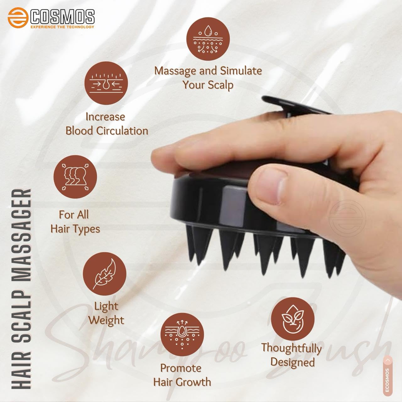 E-COSMOS Hair Scalp Massager Shampoo Brush with Soft Silicone Bristles Kitchen for Anti Dandruff Removal Head Massager Prevents Hair Loss for Men, Women (Black)
