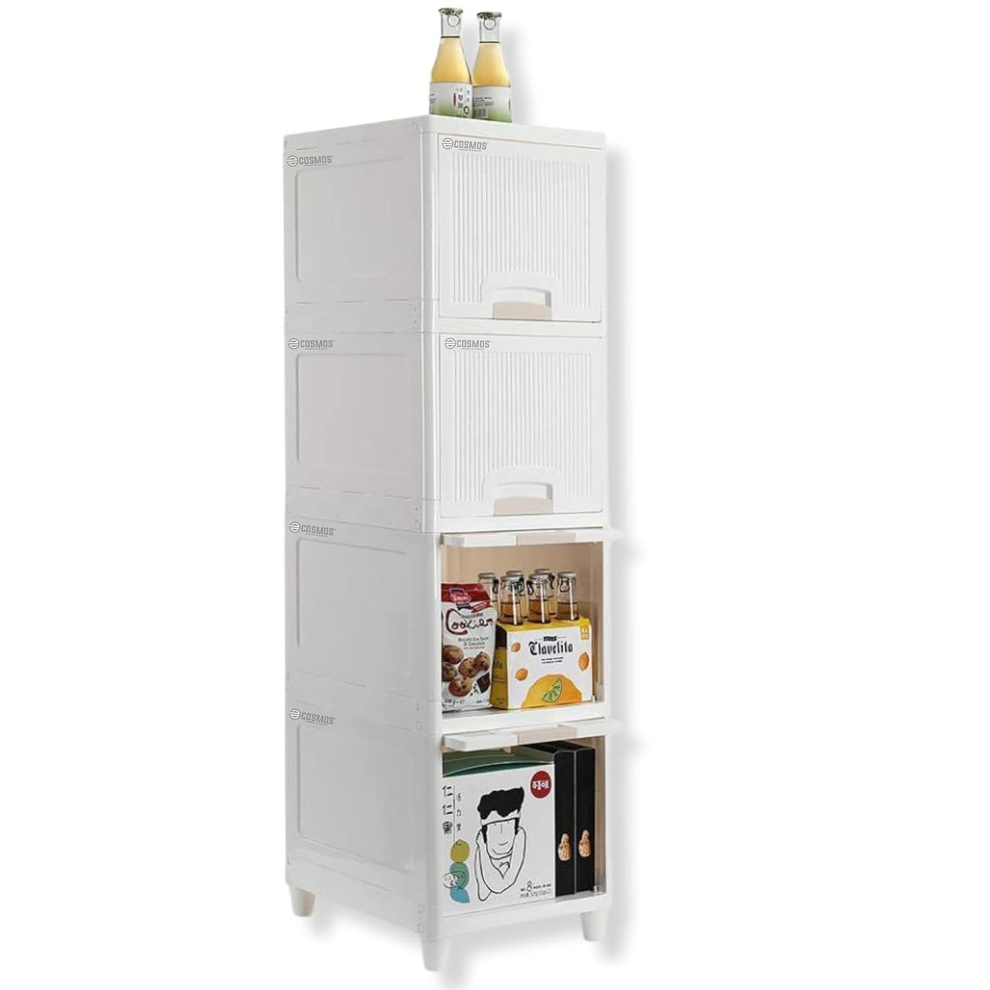 E-COSMOS Plastic Cupboard for Clothes Plastic Cabinet for Storage | White