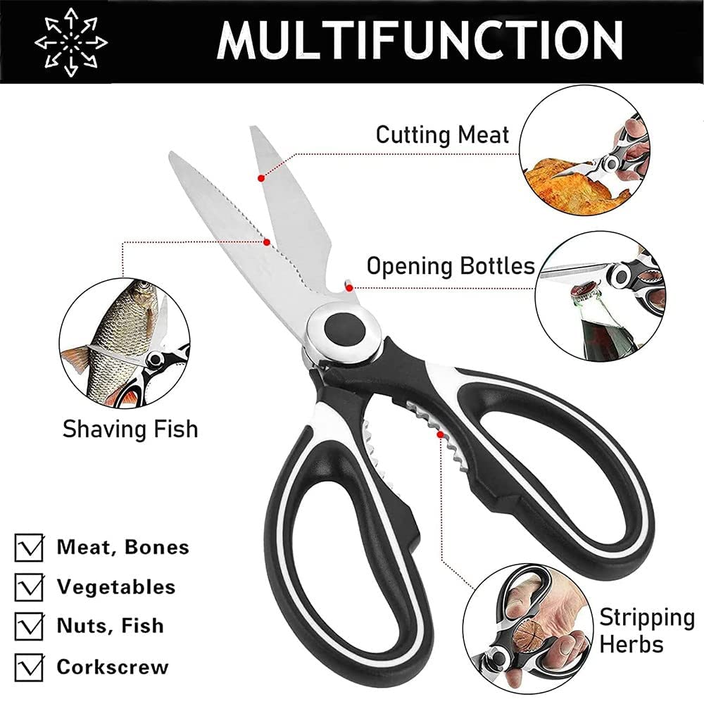 E-COSMOS Professional Kitchen Shears - Stainless Steel Heavy Duty Scissors for Cutting Meat, Fish, Pizza & More and Kitchen Accessories Items Tools (Multicolor)