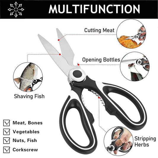 E-COSMOS Professional Kitchen Shears - Stainless Steel Heavy Duty Scissors for Cutting Meat, Fish, Pizza & More and Kitchen Accessories Items Tools (Multicolor)