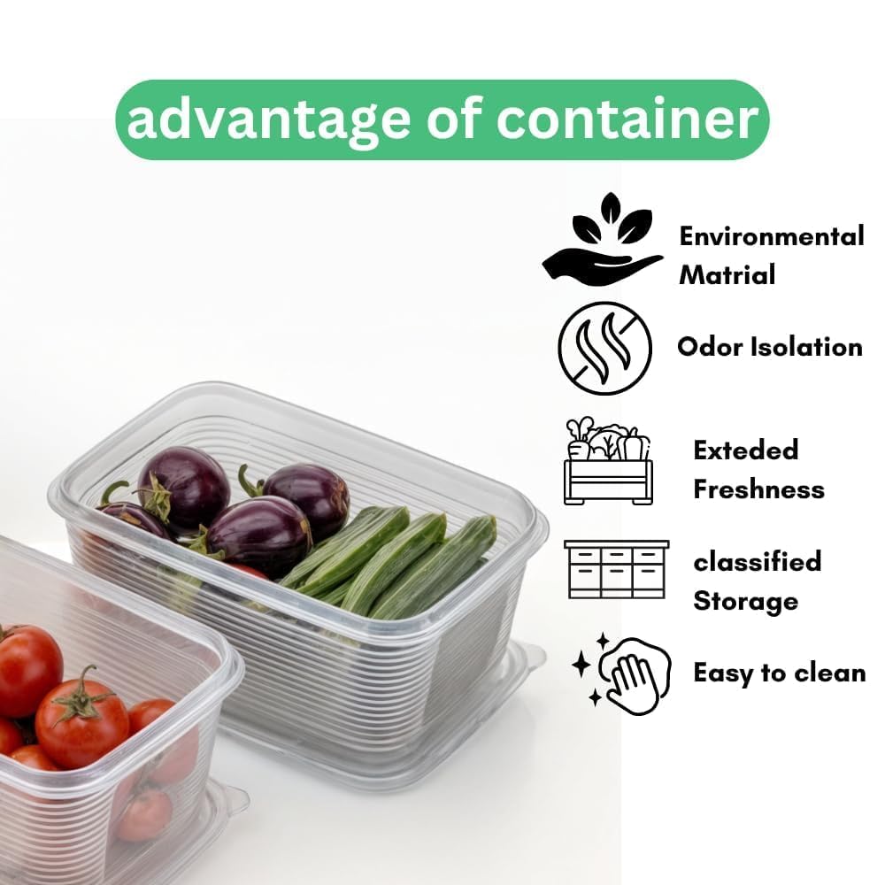 E-COSMOS Fridge Storage Boxes Pack Of 6 With Removable Drain Plate And Airtight Lid (1500ml)