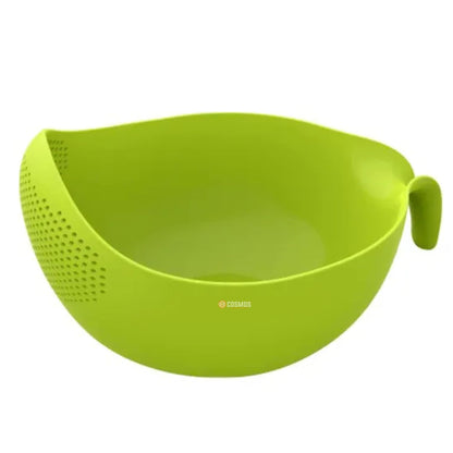 E-COSMOS Water Strainer Multi-Use Strainer/Washer Bowl for Rice Vegetable & Fruits (Rice Bowl) (Pack of 1, Green)