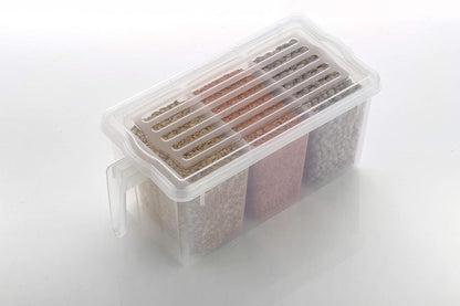 E-COSMOS Plastic Fridge Square Handle Food Storage Organizer Boxes with Lid, Handle and 3 Smaller Bins (Pack of 1, Clear)