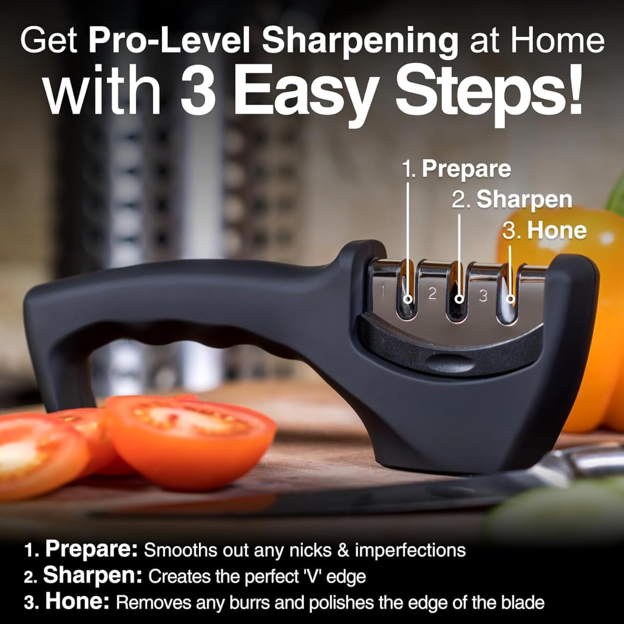 E-COSMOS Pro Knife Sharpener Tool - Advanced Rod Sharpening System for Effortless Blade Maintenance | Ideal for Chefs and Home Cooks