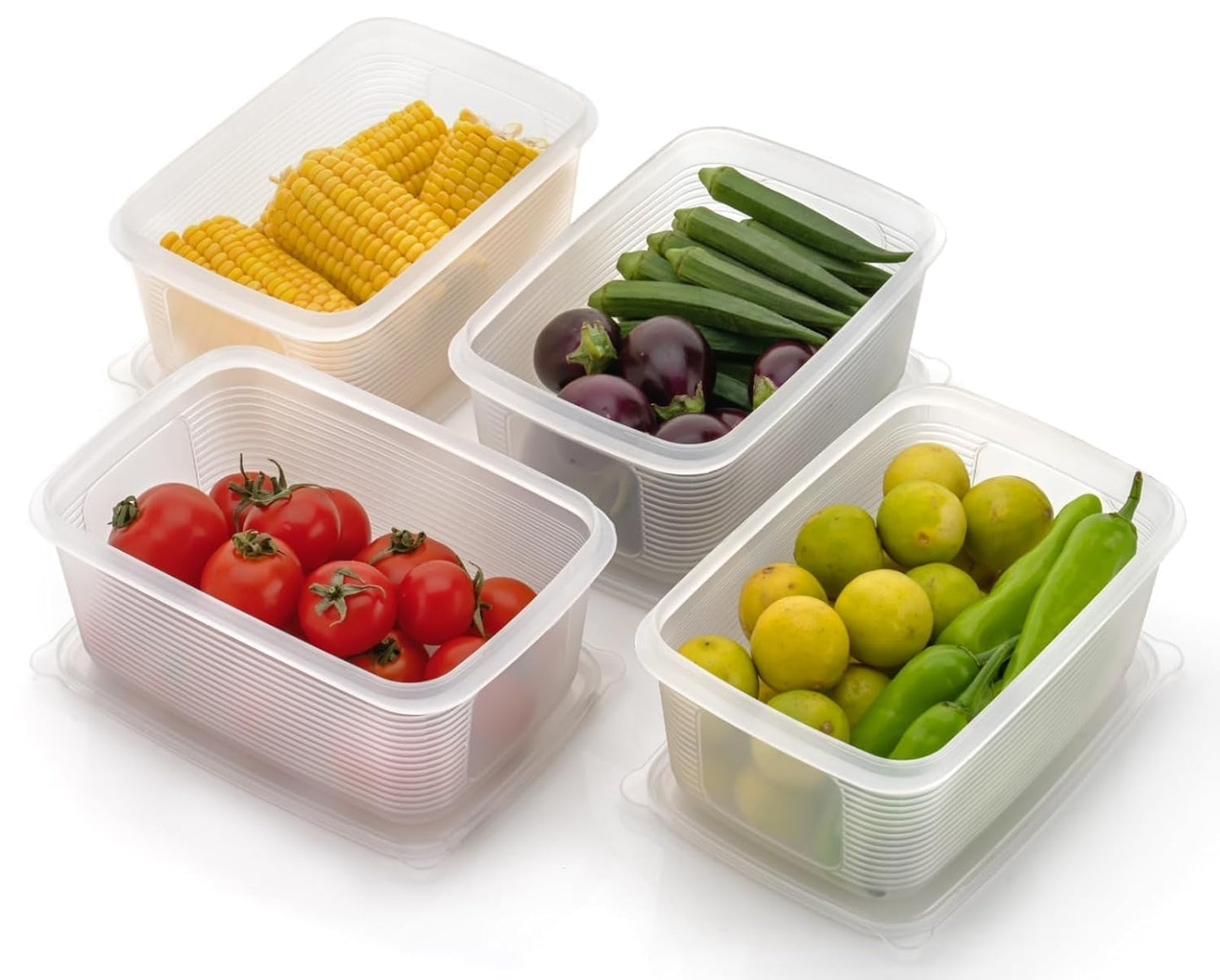 E-COSMOS Fridge Storage Boxes Pack Of 6 With Removable Drain Plate And Airtight Lid (1500ml)