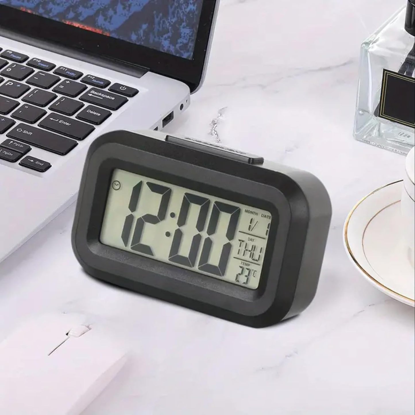 E-COSMOS Alarm Clock Digital Clock, Table Clock, Alarm for Students, Digital Alarm Clock, Clock for Study Table, Digital Clock for Table,Temperature Sensor & Date (14W x 8H cm) (Black Digital)