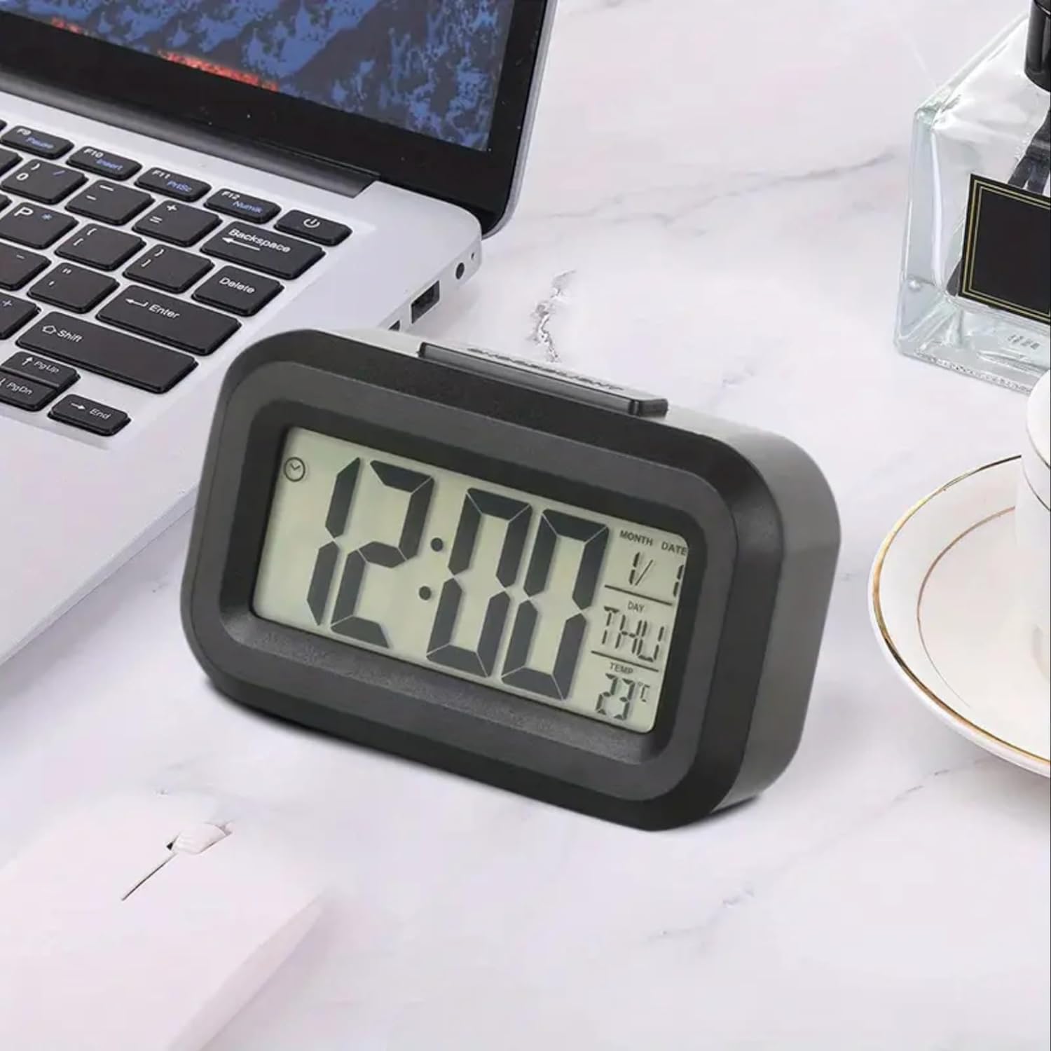 E-COSMOS Alarm Clock Digital Clock, Table Clock, Alarm for Students, Digital Alarm Clock, Clock for Study Table, Digital Clock for Table,Temperature Sensor & Date (14W x 8H cm) (Black Digital)