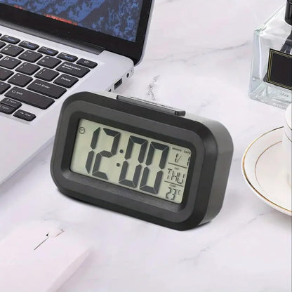 E-COSMOS Alarm Clock Digital Clock, Table Clock, Alarm for Students, Digital Alarm Clock, Clock for Study Table, Digital Clock for Table,Temperature Sensor & Date (14W x 8H cm) (Black Digital)