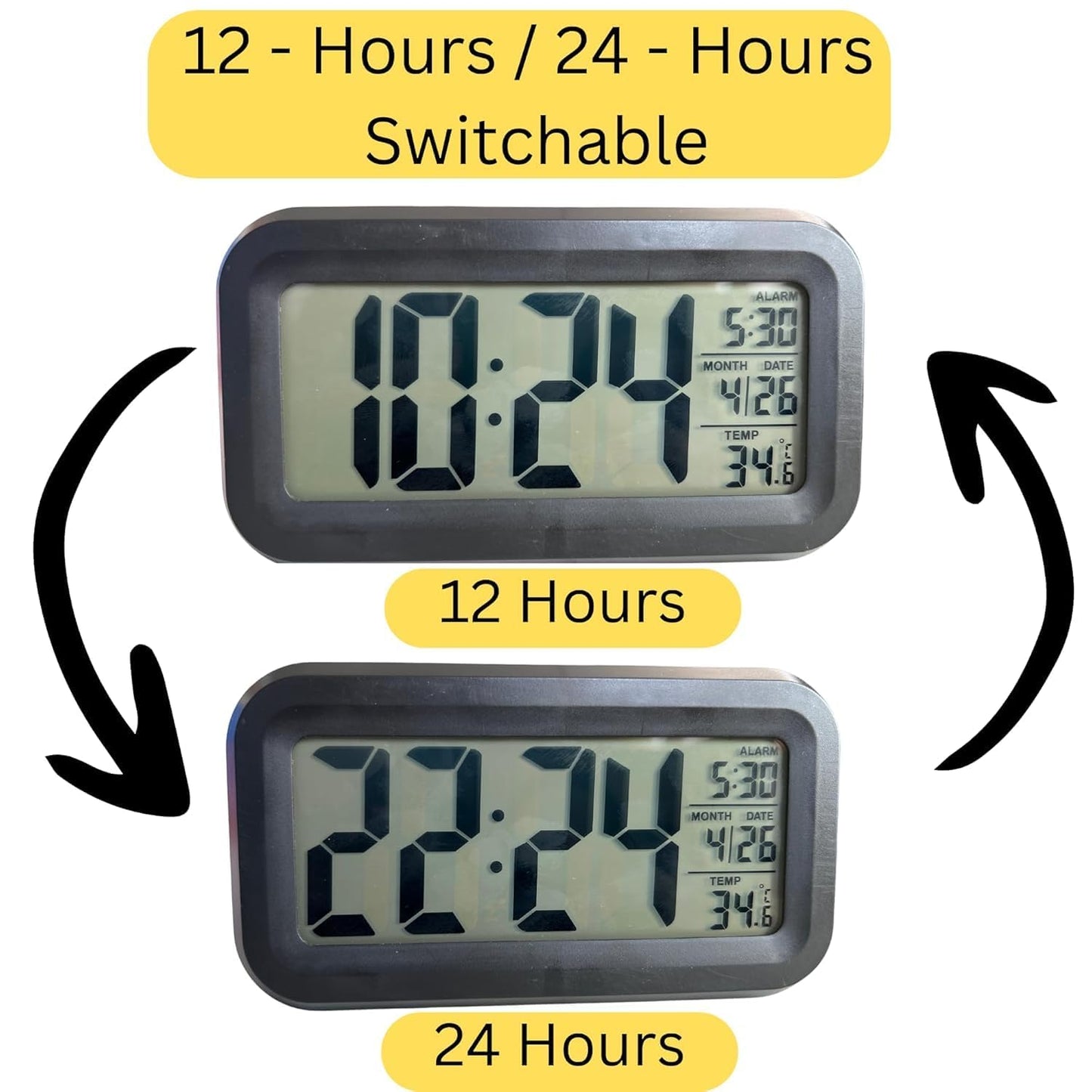 E-COSMOS Alarm Clock Digital Clock, Table Clock, Alarm for Students, Digital Alarm Clock, Clock for Study Table, Digital Clock for Table,Temperature Sensor & Date (14W x 8H cm) (Black Digital)