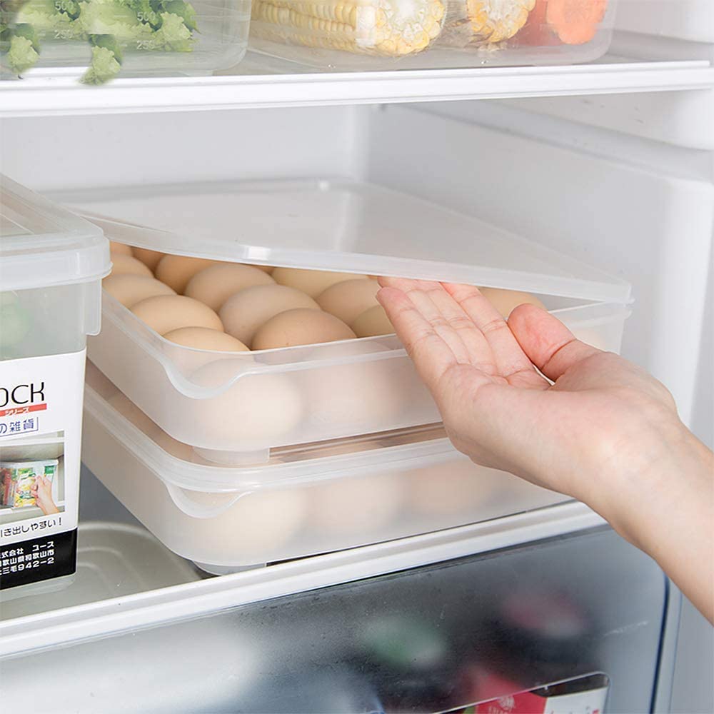 E-COSMOS 24 Grid Egg Storage Box Egg Refrigerator Storage Tray, Stackable Plastic Egg Containers for Fridge Kitchen Size of The 24 Egg Storage Box is (31x23x6) Cm