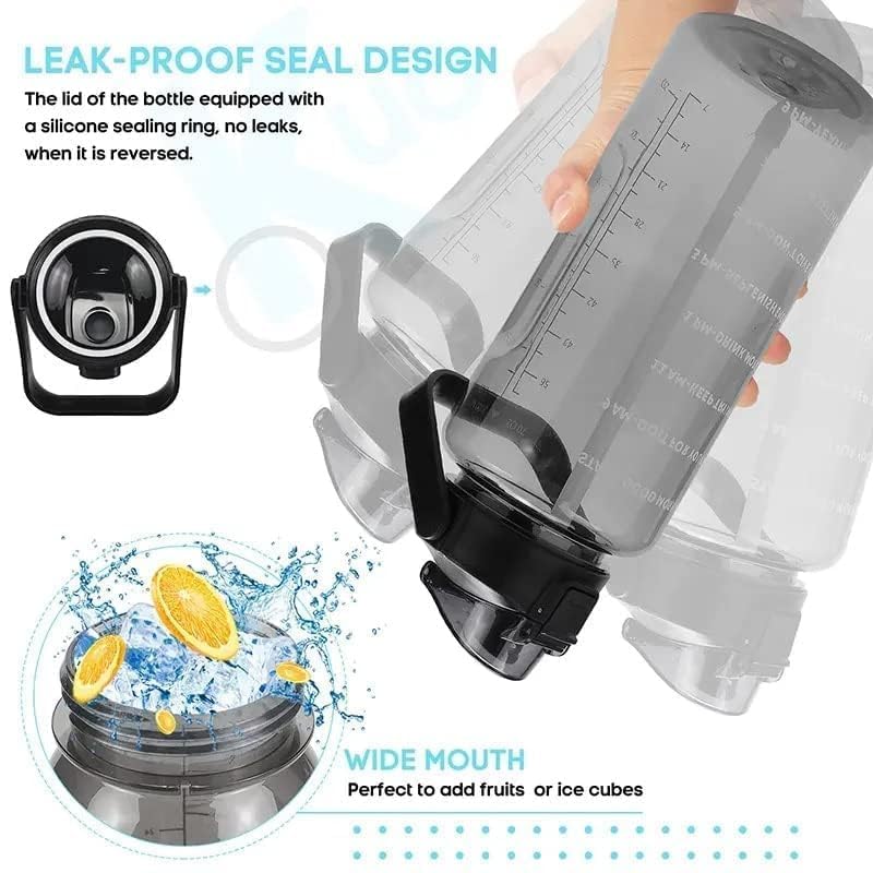 E-COSMOS 2L Capacity Belt Straw Transparent Motivational Water Bottle