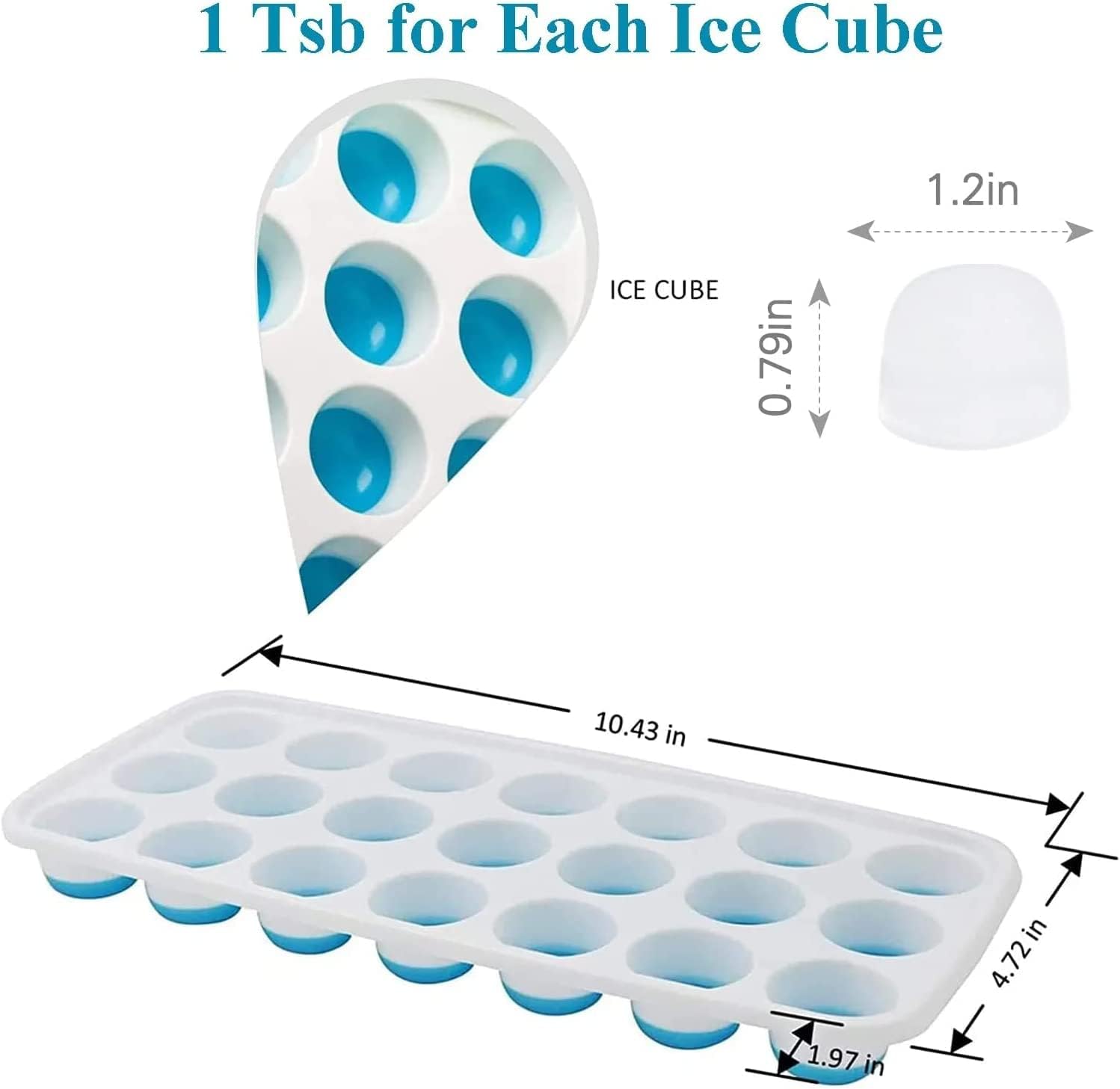 E-COSMOS Flexible Silicone Ice Cube Trays (2 Pack) - 21 Cavity Design with Lid, Stackable & Easy Release, Food Grade, BPA-Free for Freezing Drinks - Blue & Green