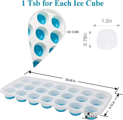 E-COSMOS Flexible Silicone Ice Cube Trays (2 Pack) - 21 Cavity Design with Lid, Stackable & Easy Release, Food Grade, BPA-Free for Freezing Drinks - Blue & Green
