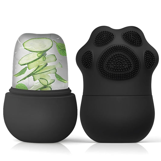 E-COSMOS Ice Roller with Scrubber for Face, Eyes and Neck, Reusable Facial Treatment to Brighten Skin, Tighten, Tone and De-Puff Eye Area (Black)